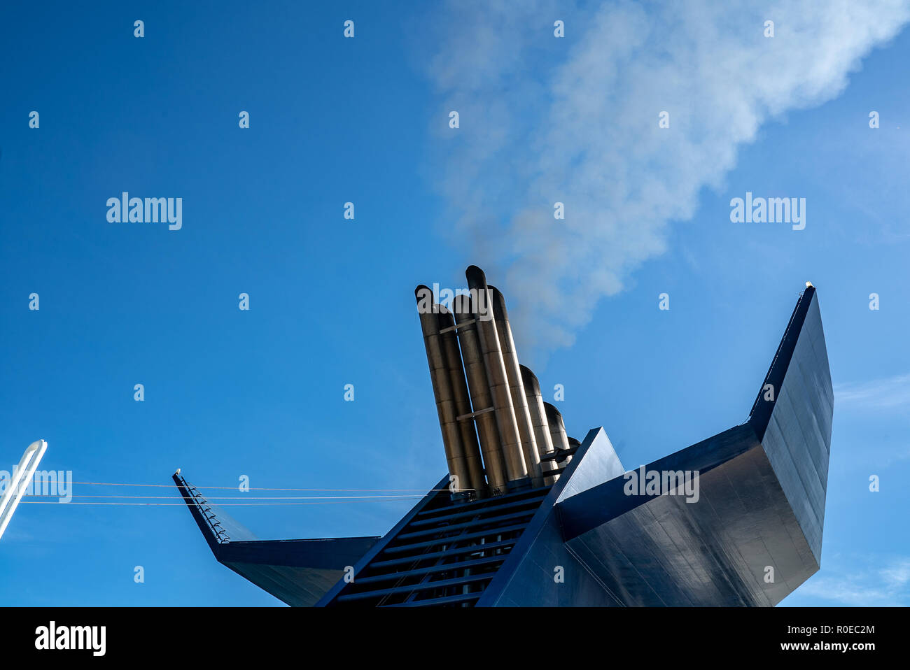 Chimney with smoke of a ferry boat Stock Photo - Alamy