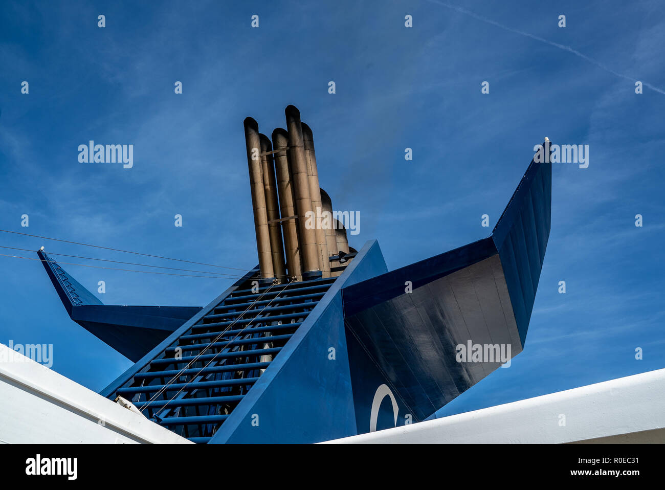 Chimney of a ferry boat Stock Photo