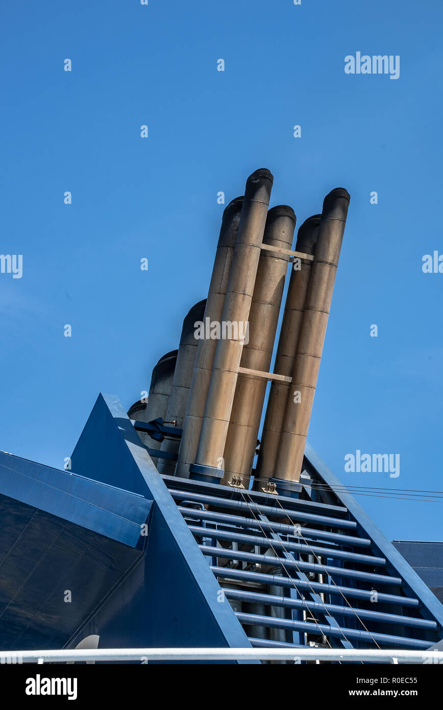 Iron Chimney of a ferry boat Stock Photo