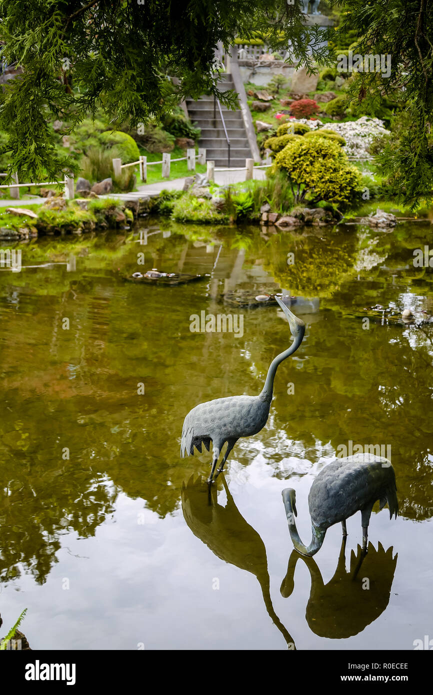 bird statues in the japanese garden in san francisco california Stock