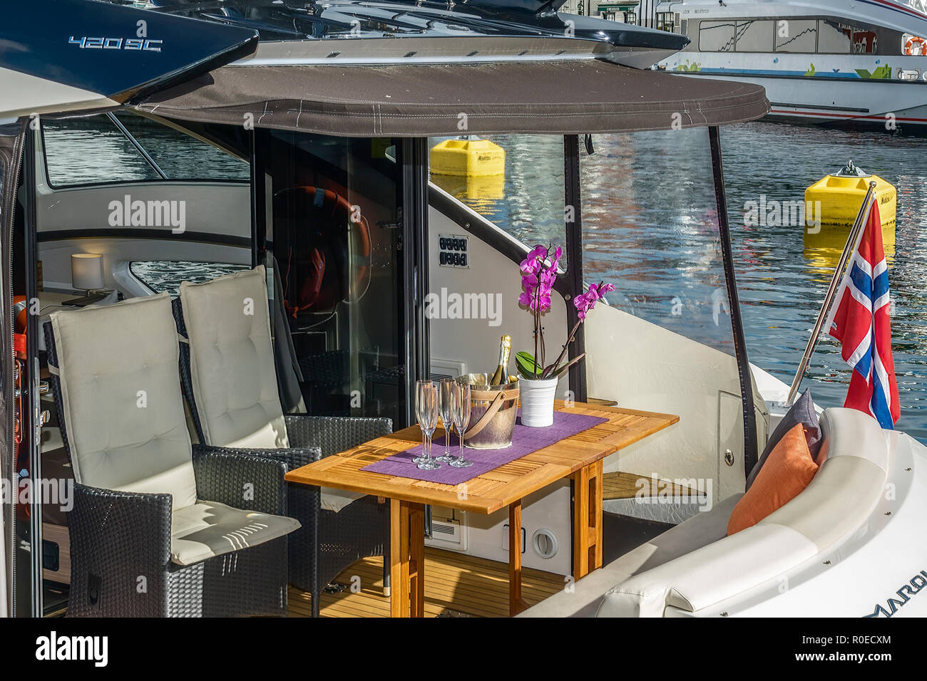 Boat In The Harbour, Stavanger Norway Stock Photo