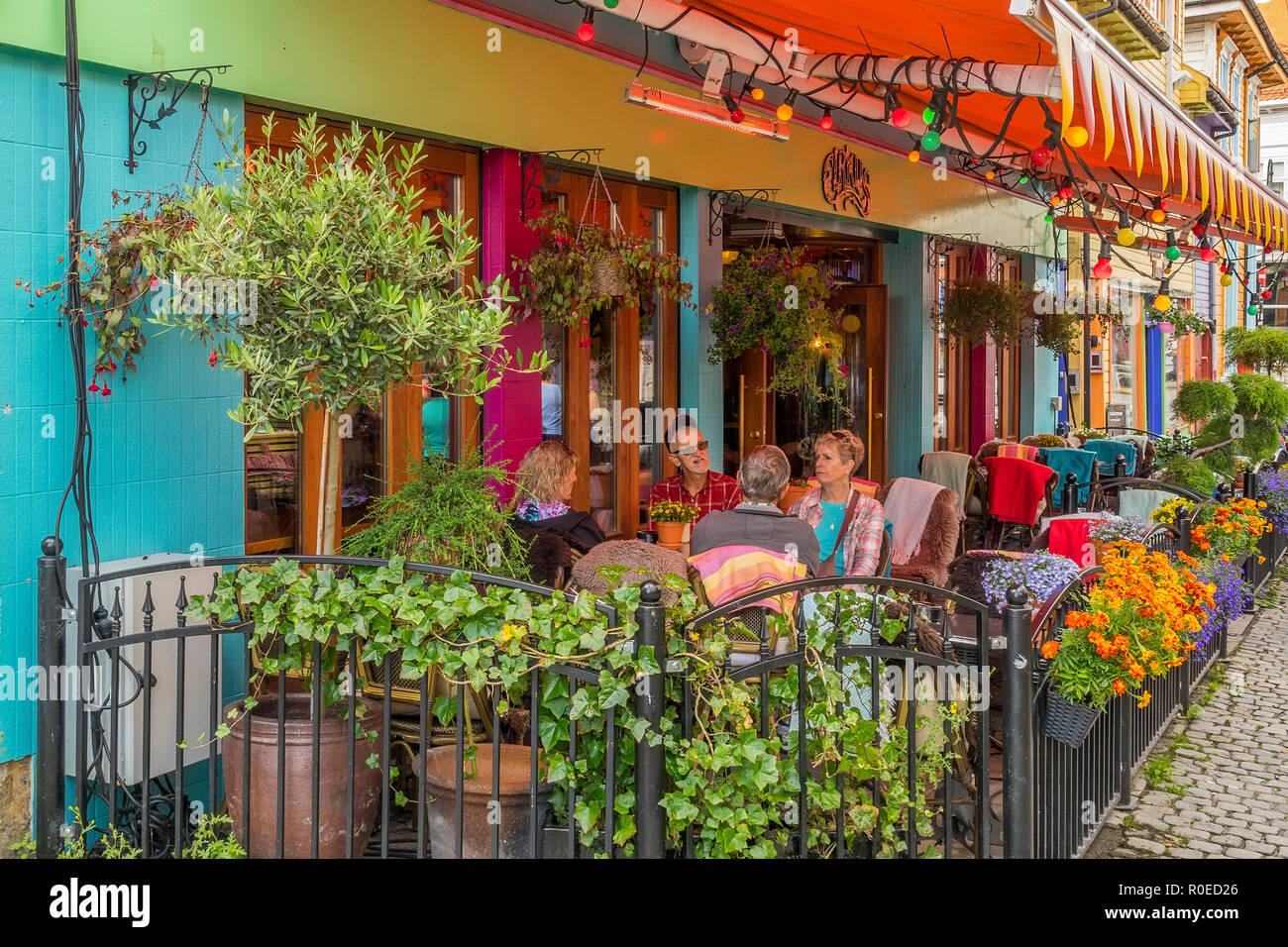 People Enjoying A Coffee Outside, Stavanger Norway Stock Photo