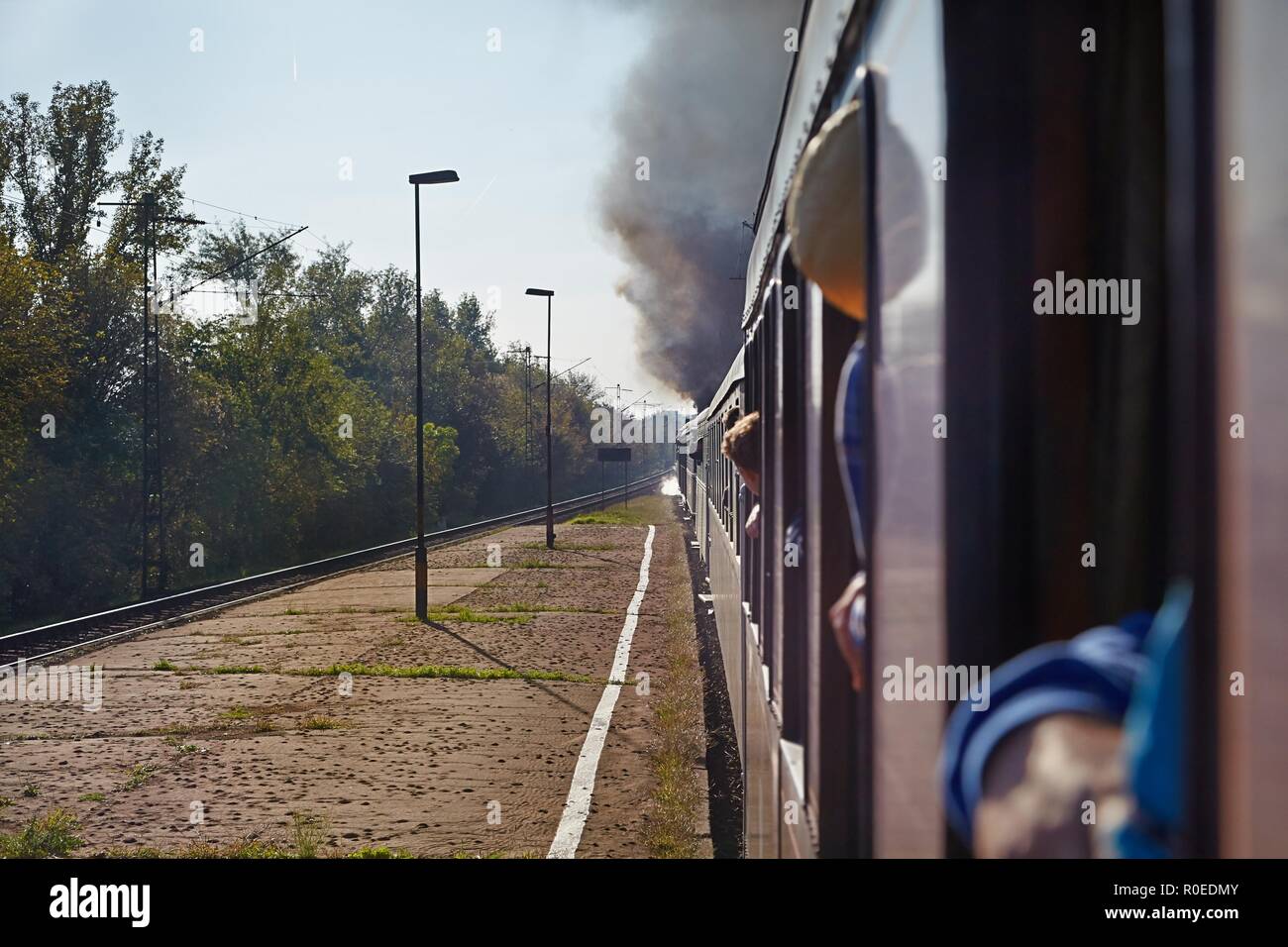 Train journey with steam Stock Photo Alamy
