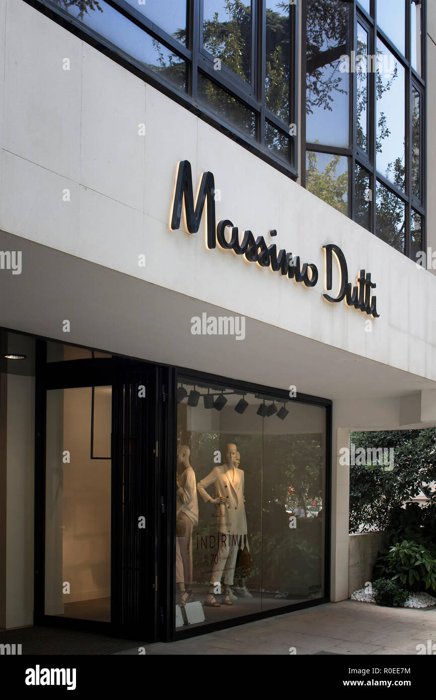 Store entrance of an international clothes manufacturing company by Inditex group. The image is captured on Bagdat Avenue of Kadikoy district located  Stock Photo