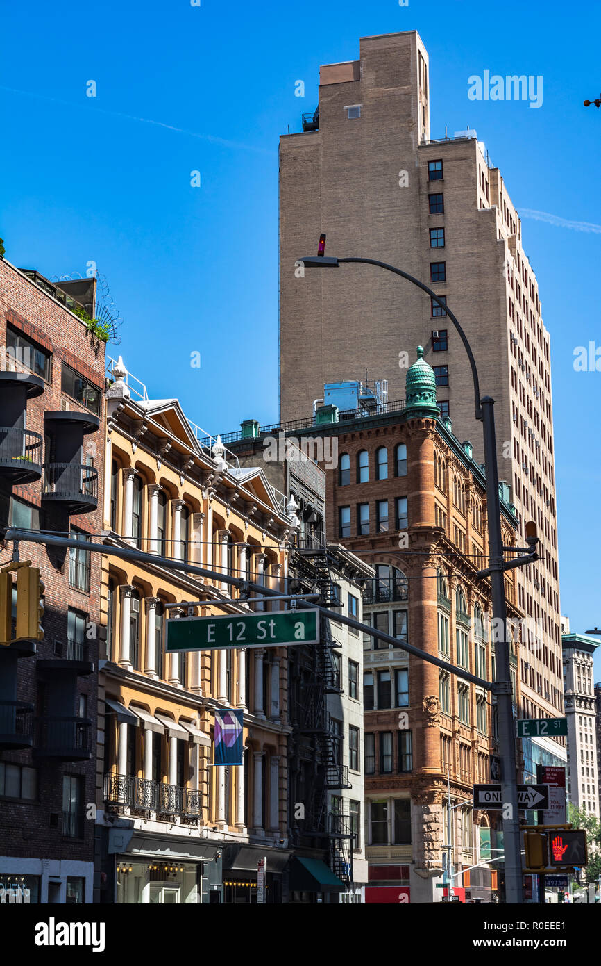Manhattan,New York City,USA - June 29, 2018 : Houses in Broadway Street Stock Photo