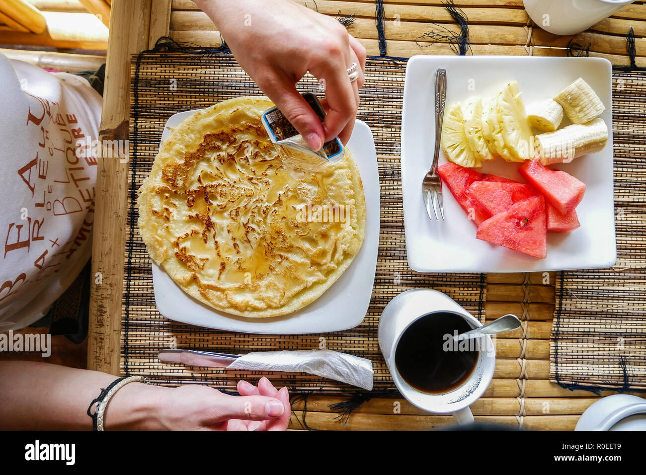 A breakfast in a hotel in Indonesia. Stock Photo