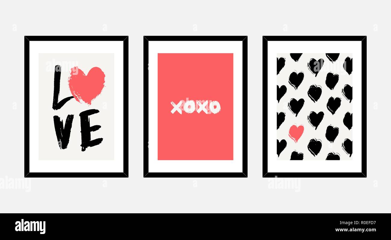 A set of three framed art prints in red, black and white isolated on light  gray background. Abstract art posters, printable greeting cards, t-shirt de  Stock Vector Image & Art - Alamy