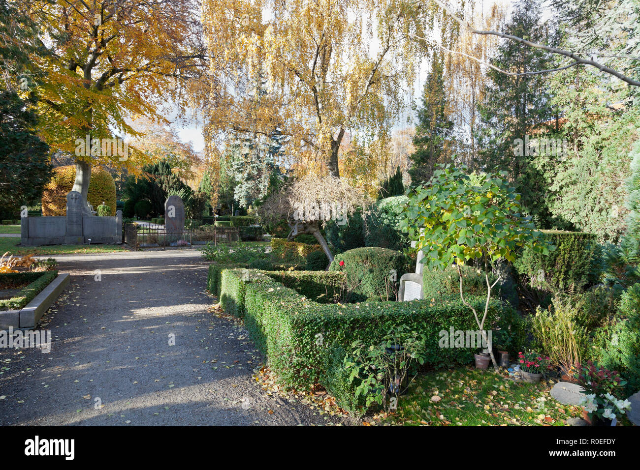 Garnisons Cemetery, Garnisons Kirkegård, in Copenhagen, mainly military persons but also cultural celebrities and family, etc. are buried here. Stock Photo