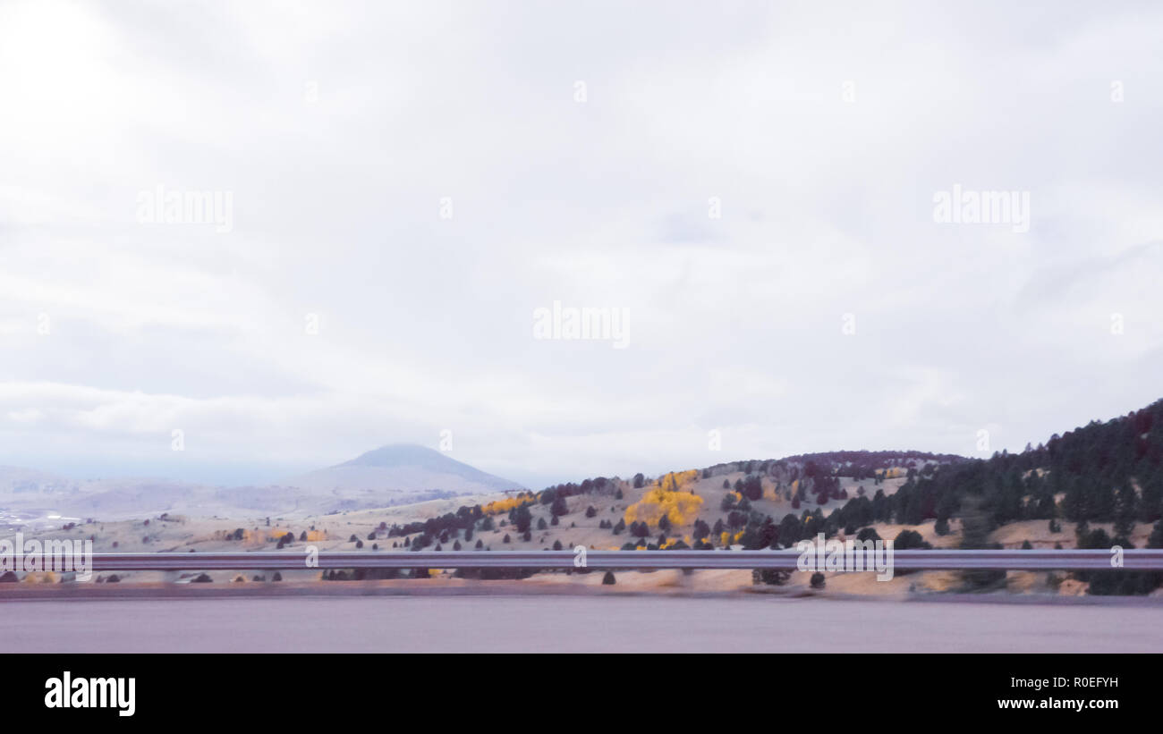 Driving on mountain highway 67 to Colorado Springs in Autumn. Stock Photo