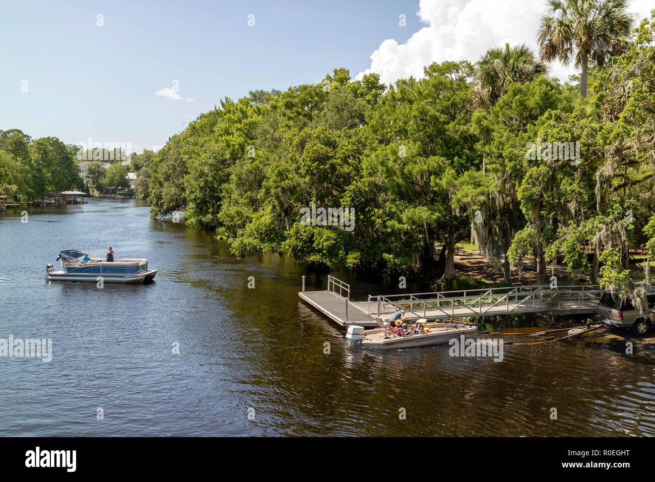 Dunnellon, Florida, USA. The Withlacoochee River with a boat at the
