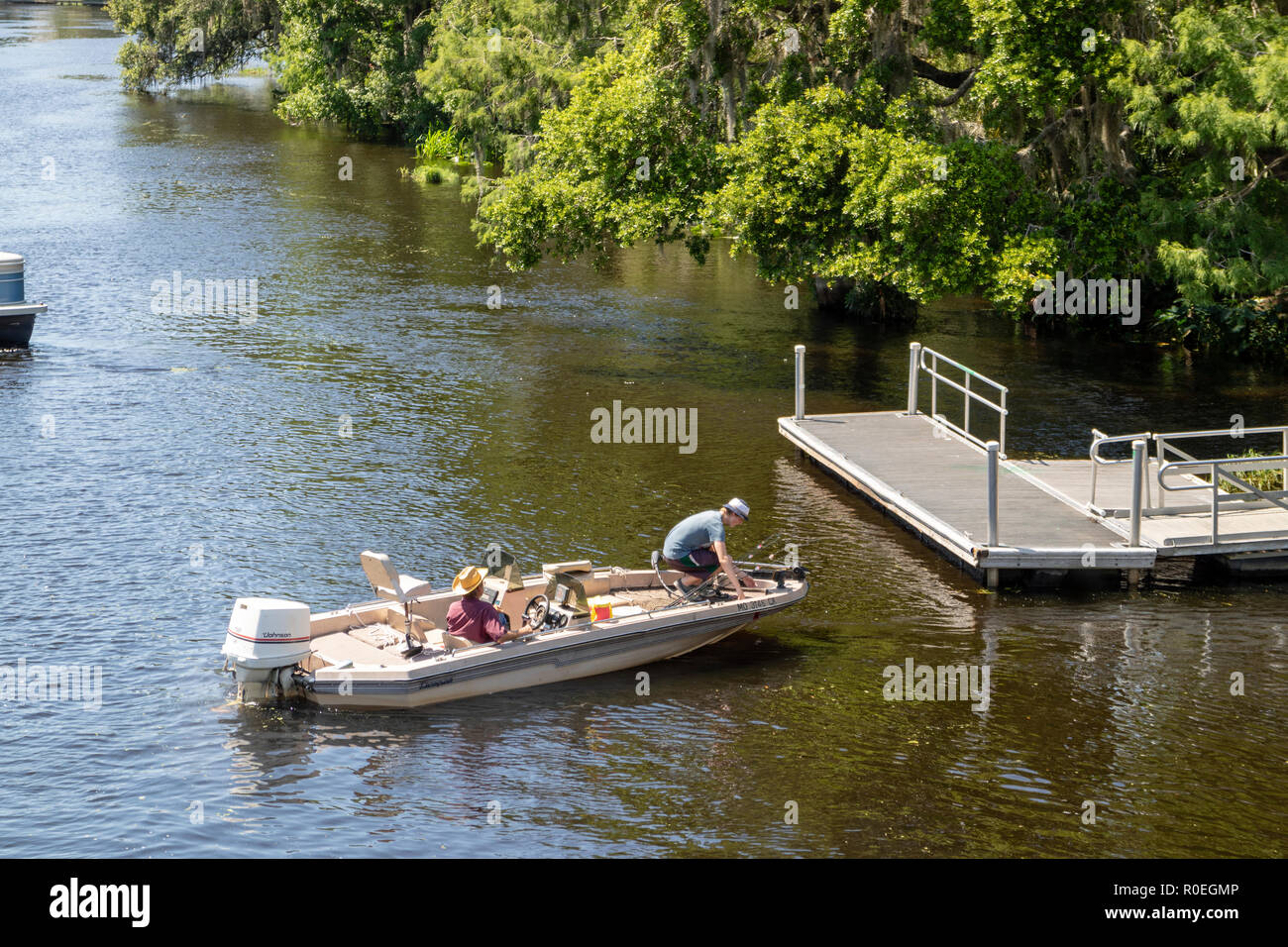 Dunnellon, Florida, USA. The Withlacoochee River with a boat at the