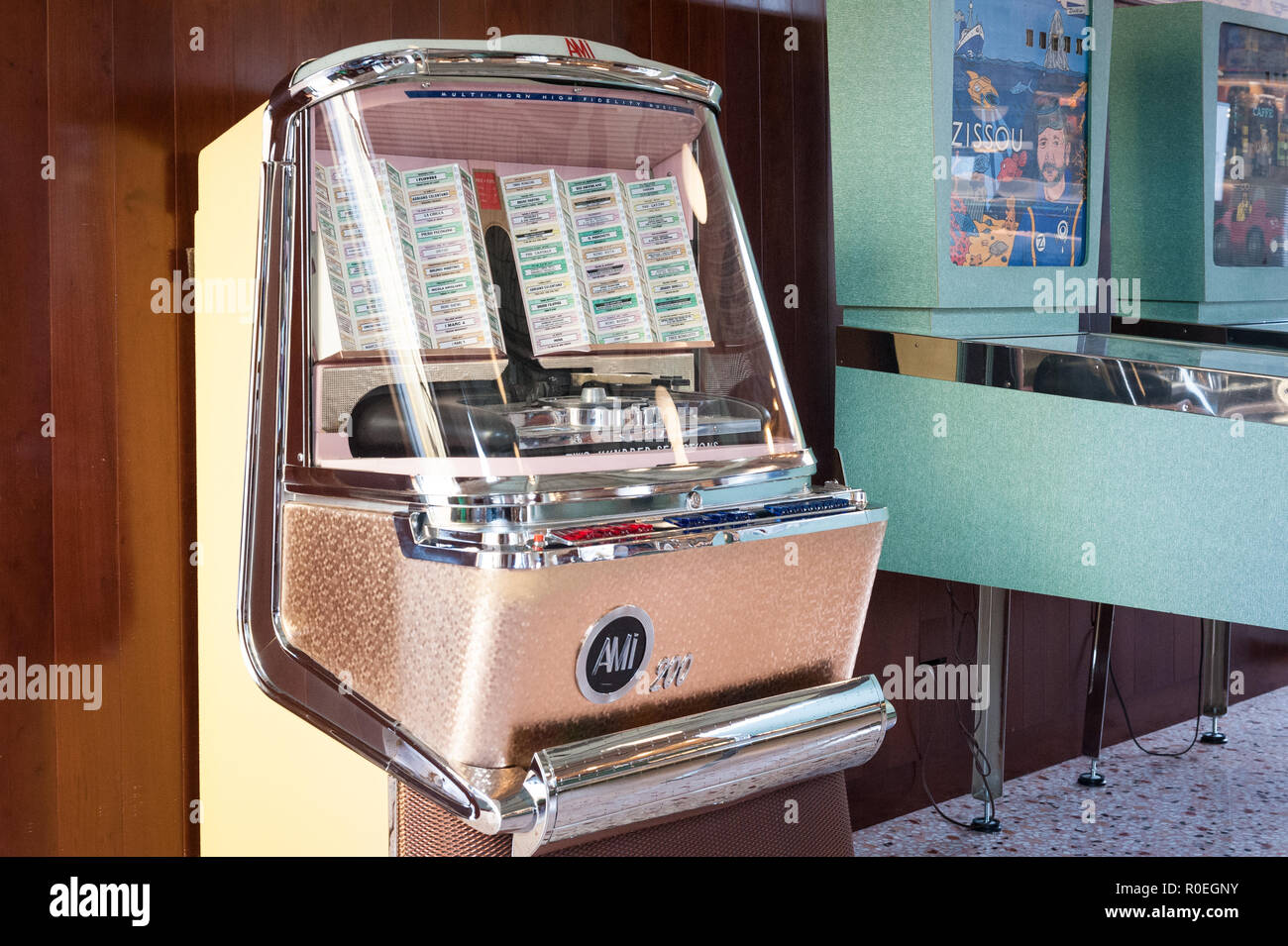 AMI 200 jukebox in Bar Luce, the Wes Anderson-inspired bar and cafe in the Fondazione Prada district of Milan, Italy Stock Photo