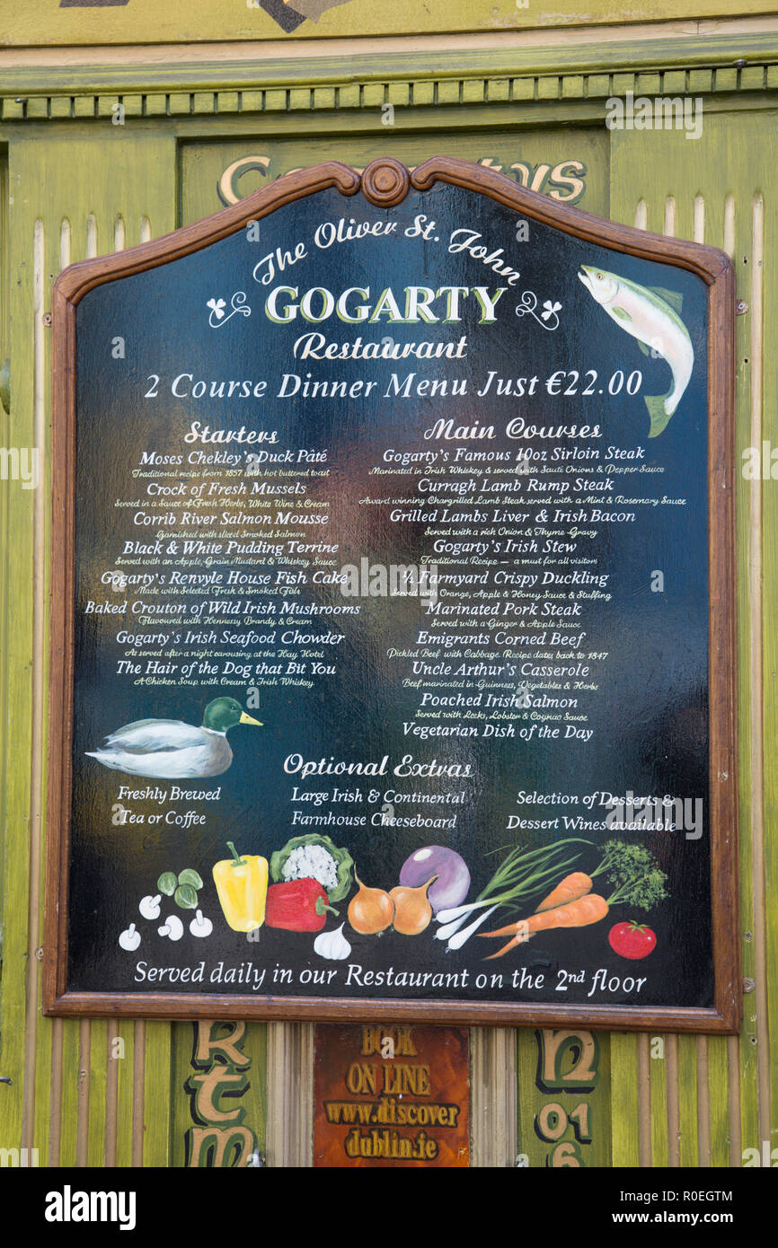 Gogarty Pub Menu; Temple Bar; Dublin; Ireland Stock Photo Alamy