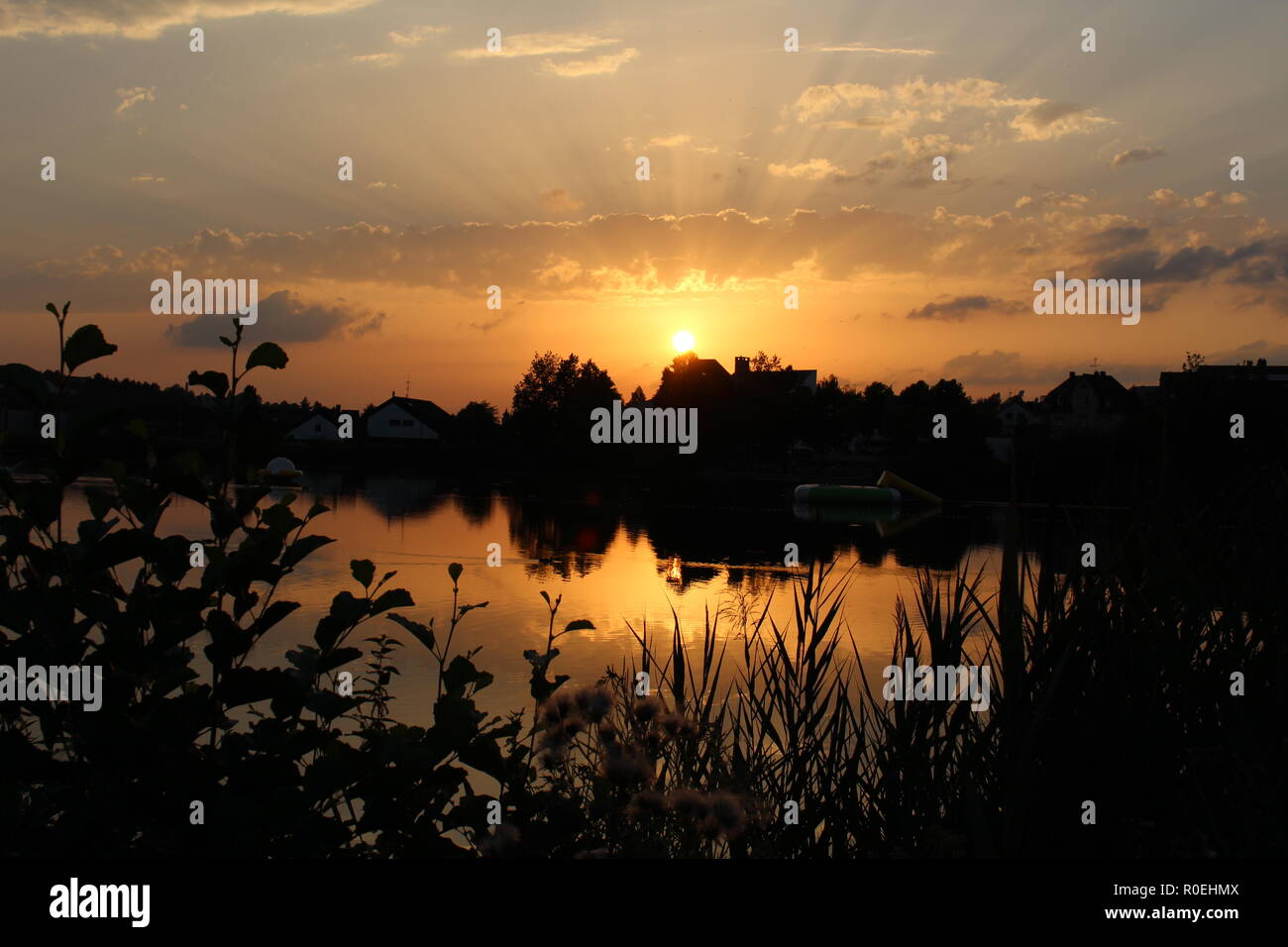 A sunset over a lake in Germany Stock Photo