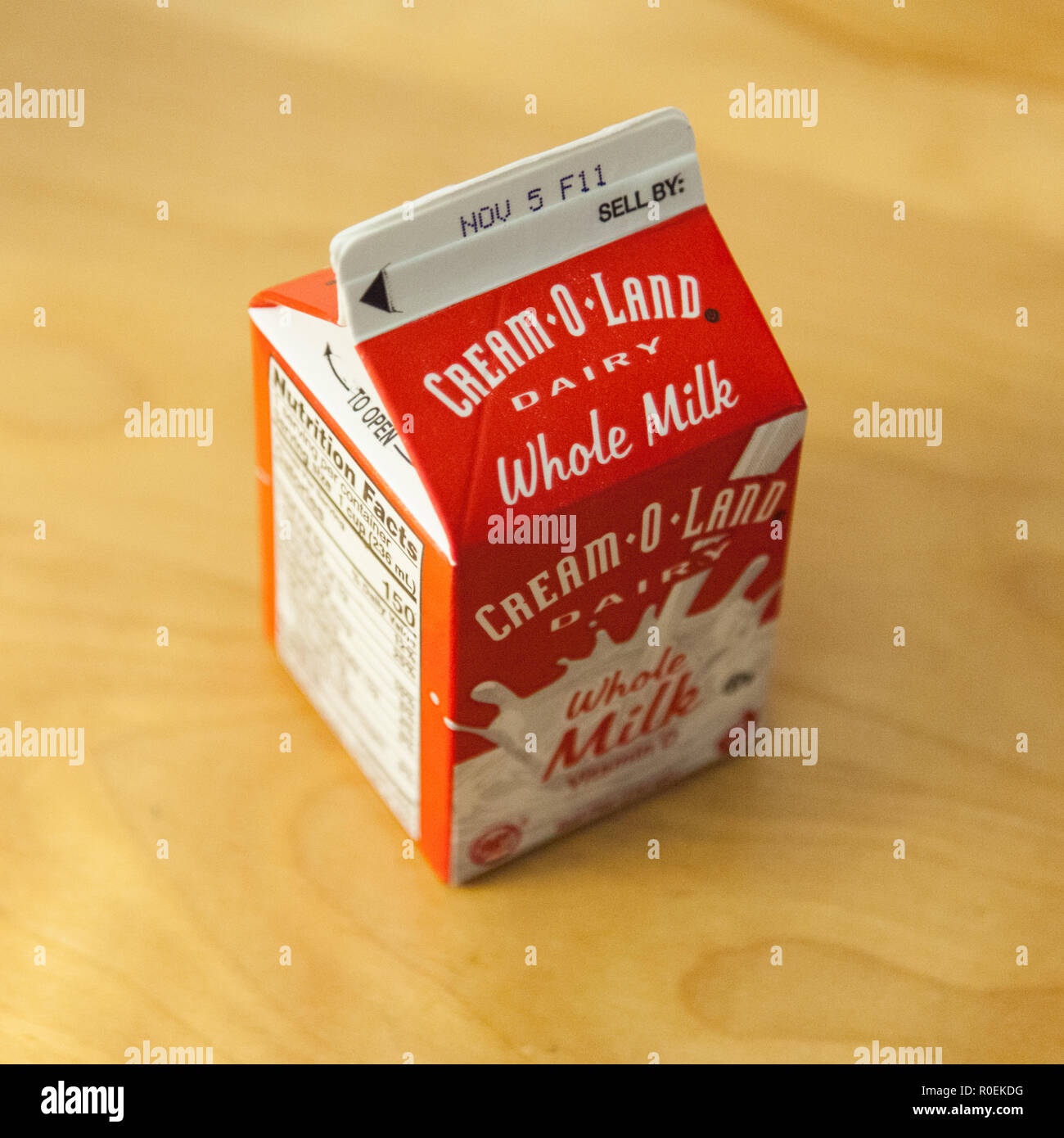 Carton of Cream O Land milk, West Side YMCA, W 63rd Street, New  York City, United States of America. Stock Photo