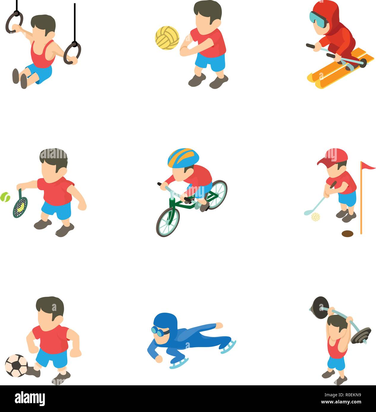 Exercise icons set, isometric style Stock Vector