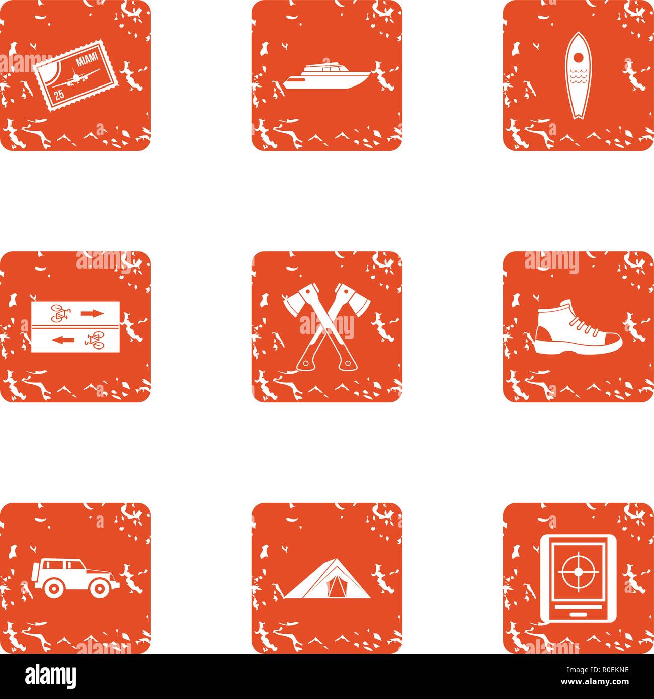Forest rush icons set, grunge style Stock Vector