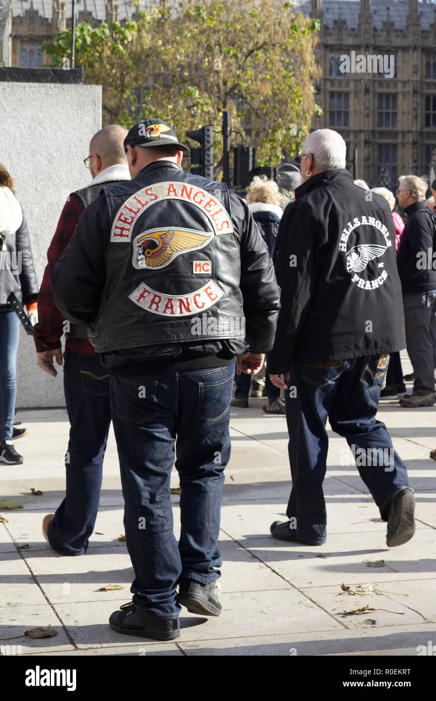 Hells Angels Motorcycle Club from France visiting London Stock Photo