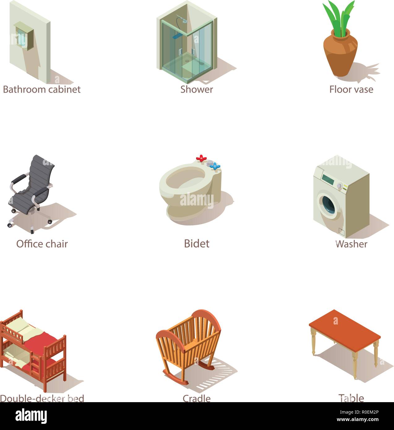 Student hostel icons set, isometric style Stock Vector