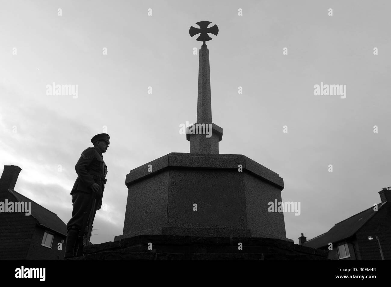 A re enactor soldier at Purston Cenotaph, Wes tYorkshire Stock Photo
