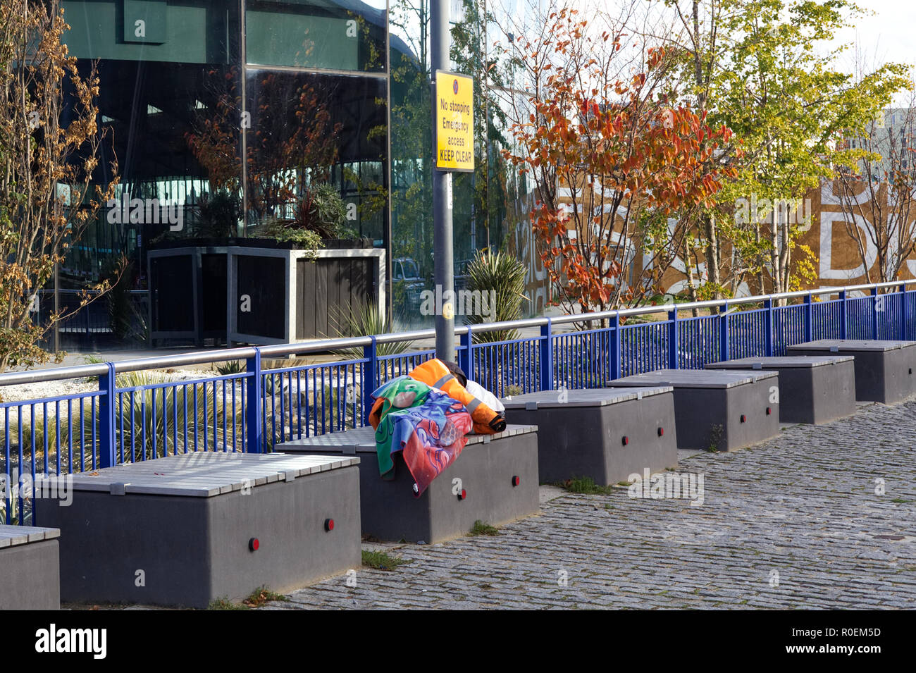 Sleeping rough in North Greenwich, London Stock Photo