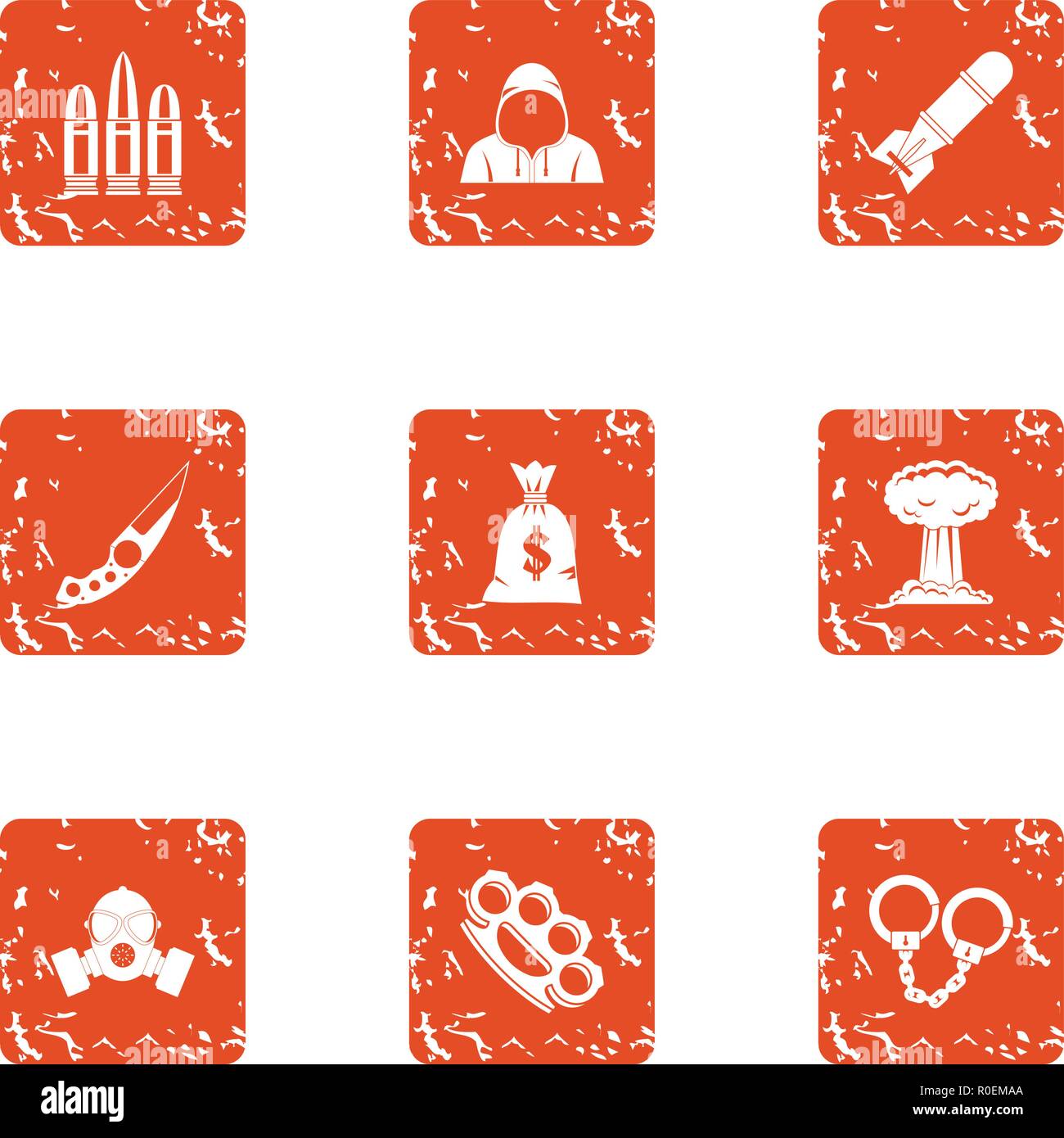 Arrest icons set, grunge style Stock Vector