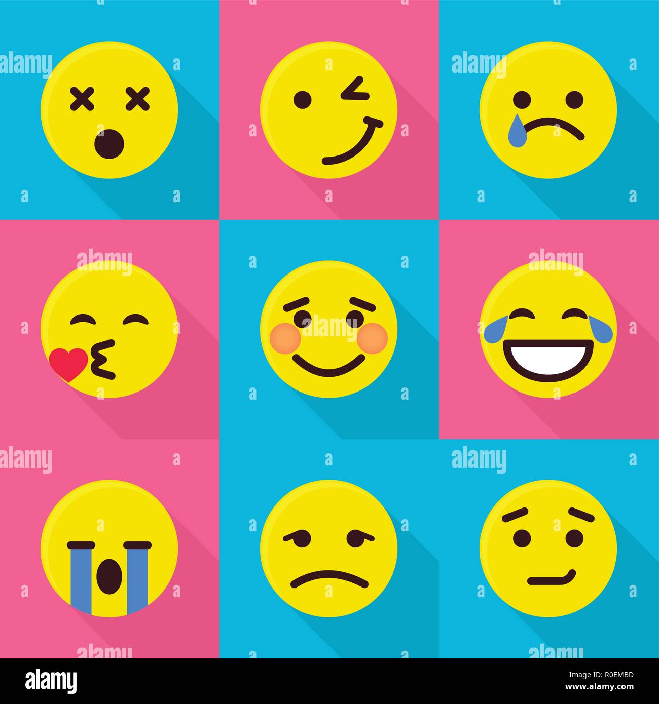 Digital emotion icons set, flat style Stock Vector