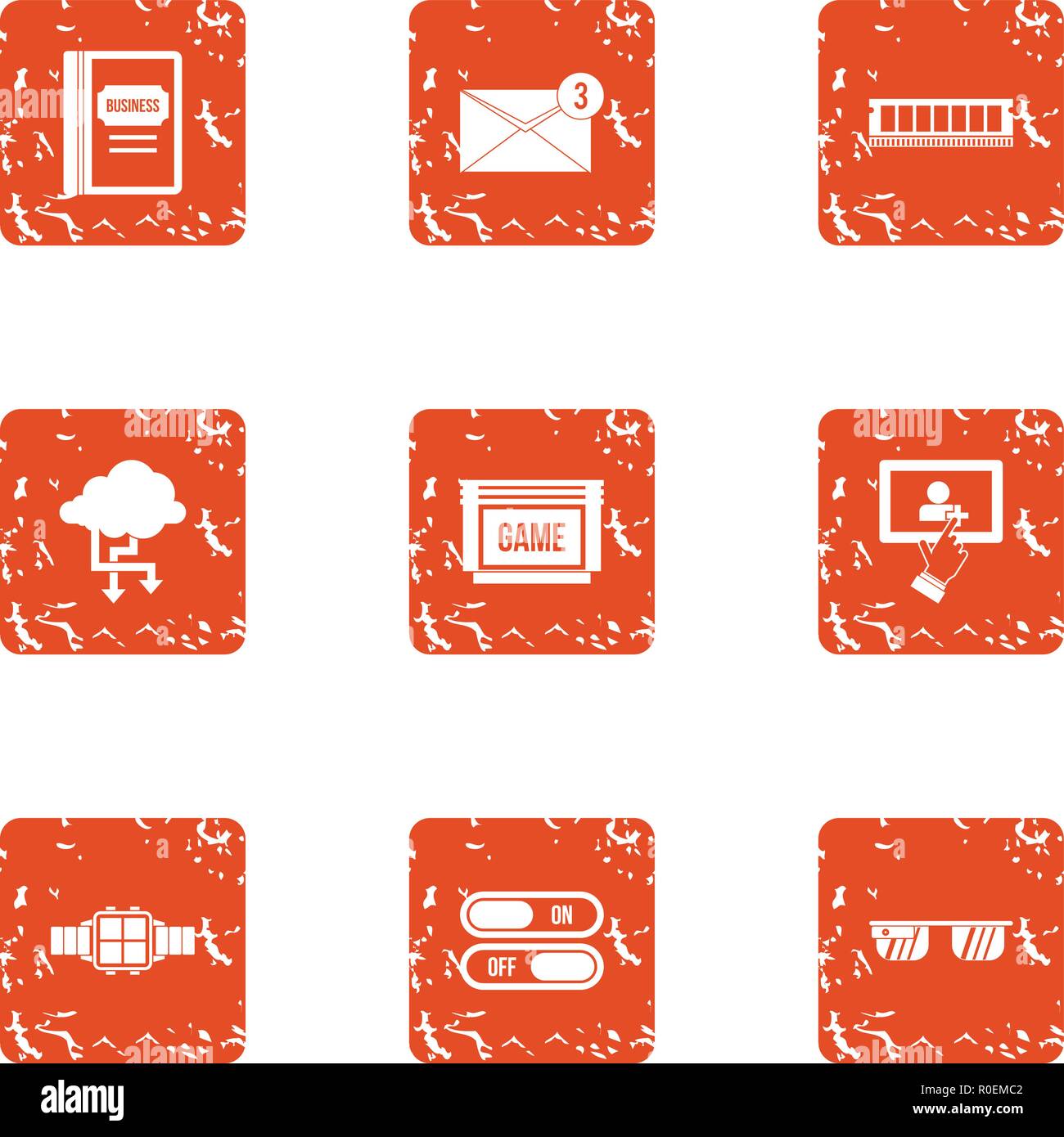 Benchmark icons set, grunge style Stock Vector