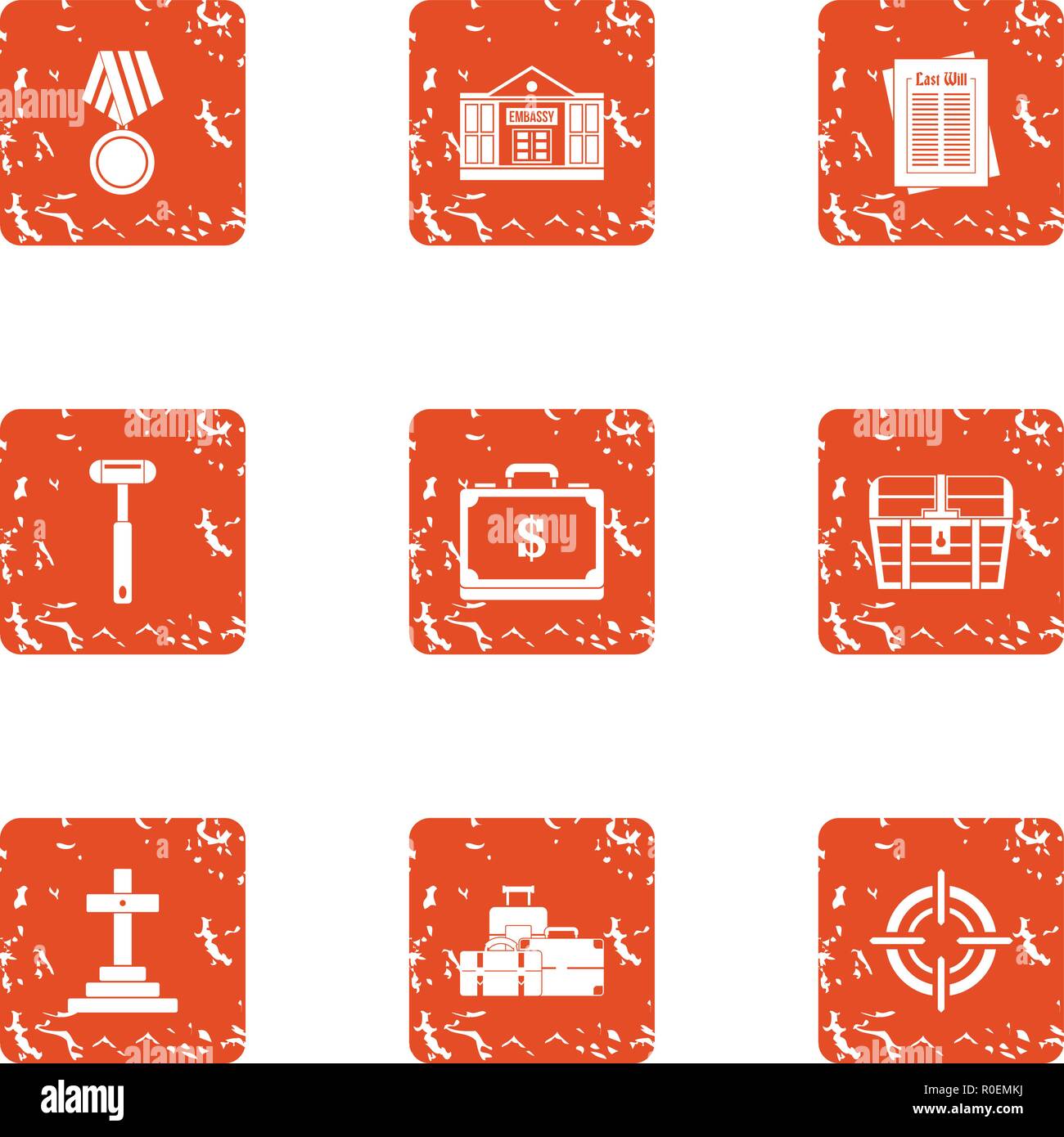 Burial icons set, grunge style Stock Vector