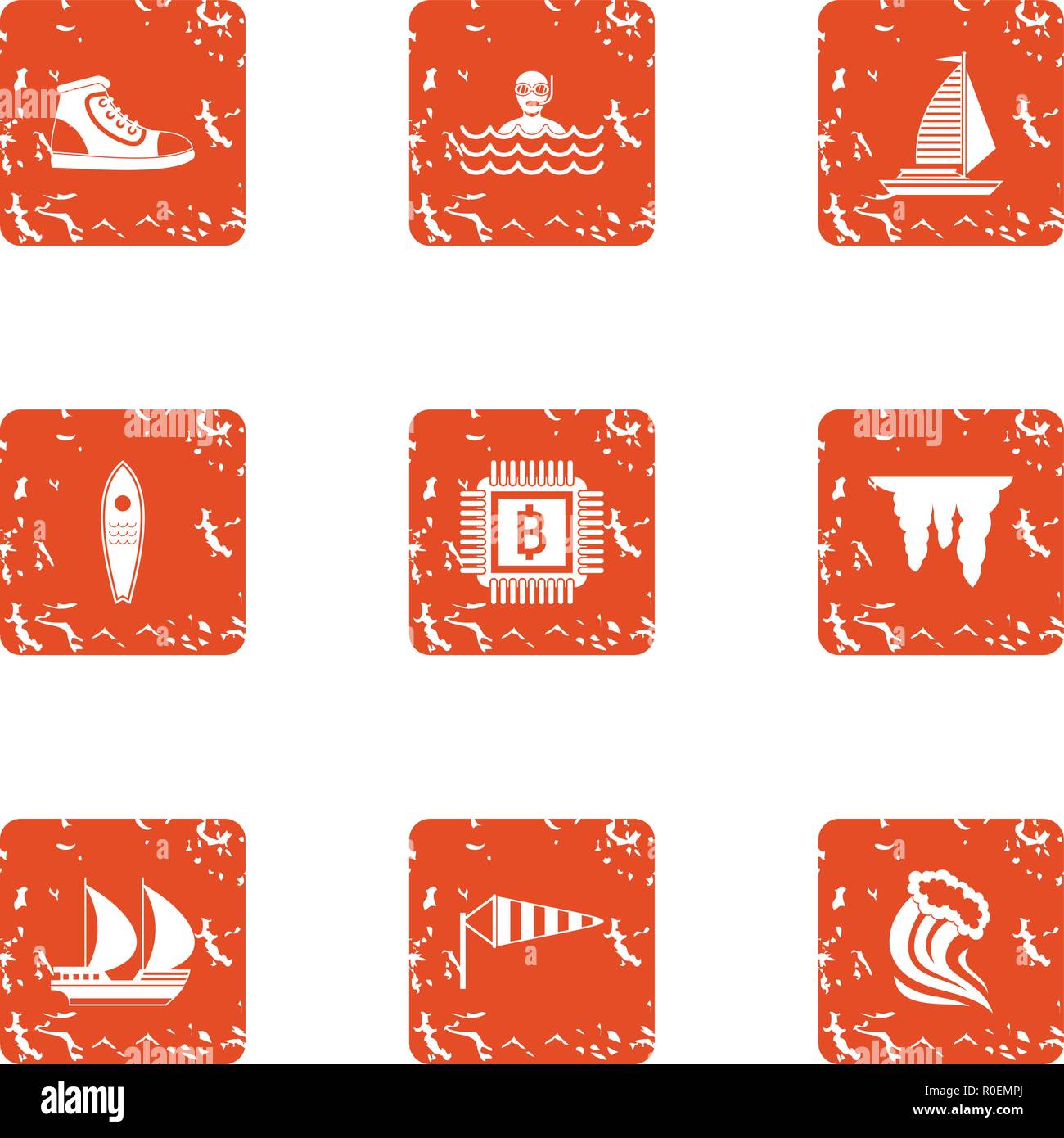 Wealthier icons set, grunge style Stock Vector