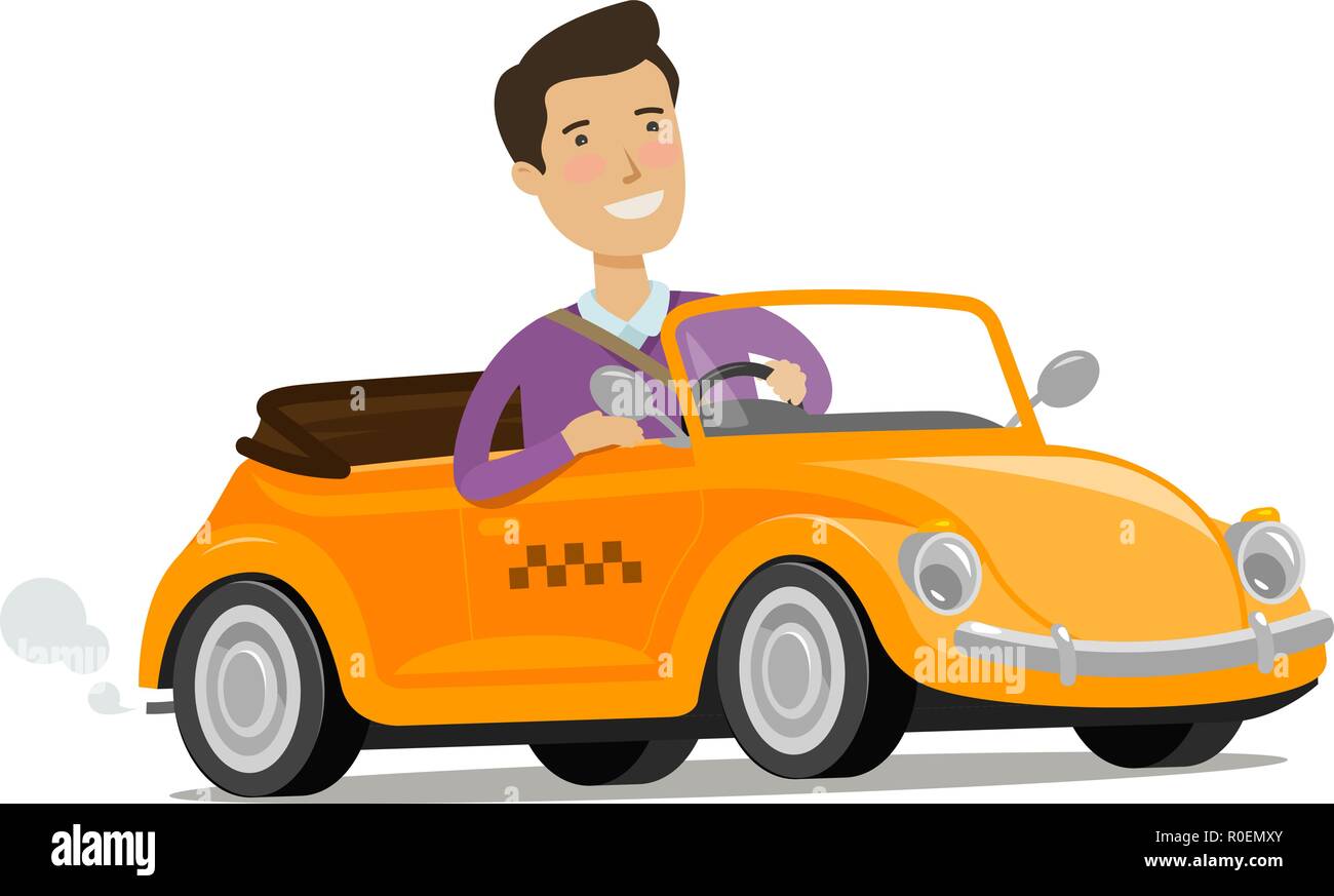 Man driving a car. Taxi service concept. Cartoon vector illustration Stock Vector