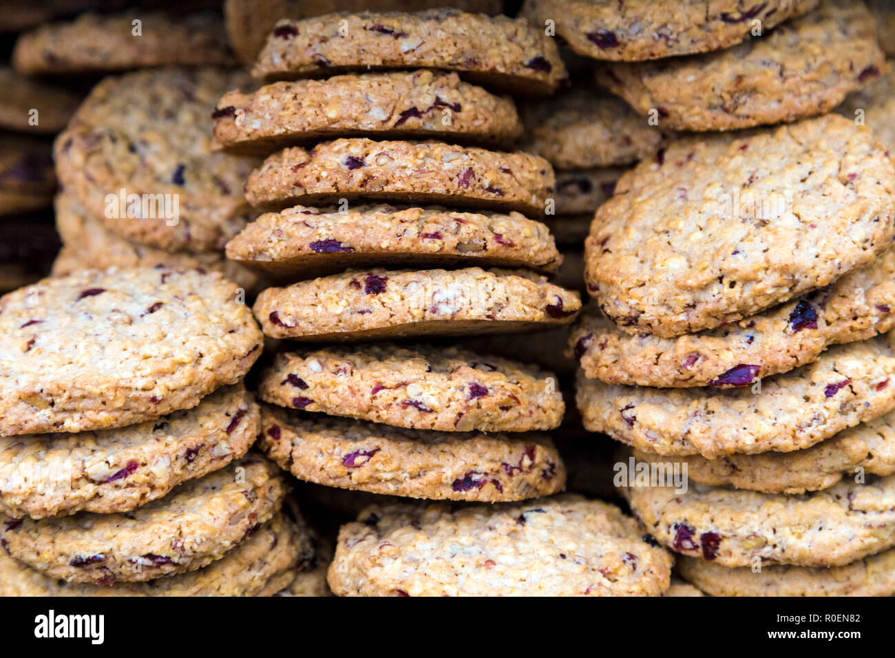 Stack of healthy oat and cranberry cookies Stock Photo Alamy