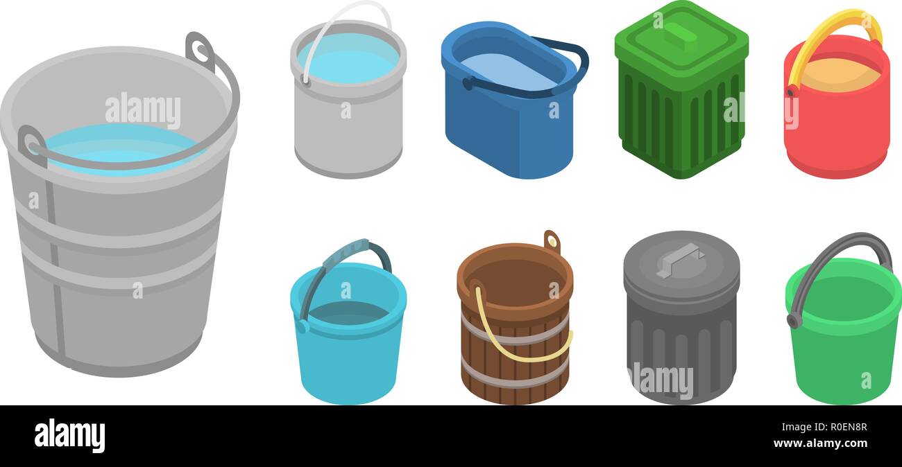 Bucket icon set, isometric style Stock Vector