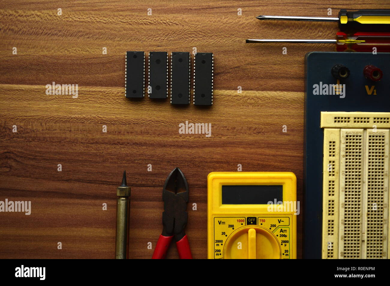 Electronics Integrated Circuits on workshop Stock Photo