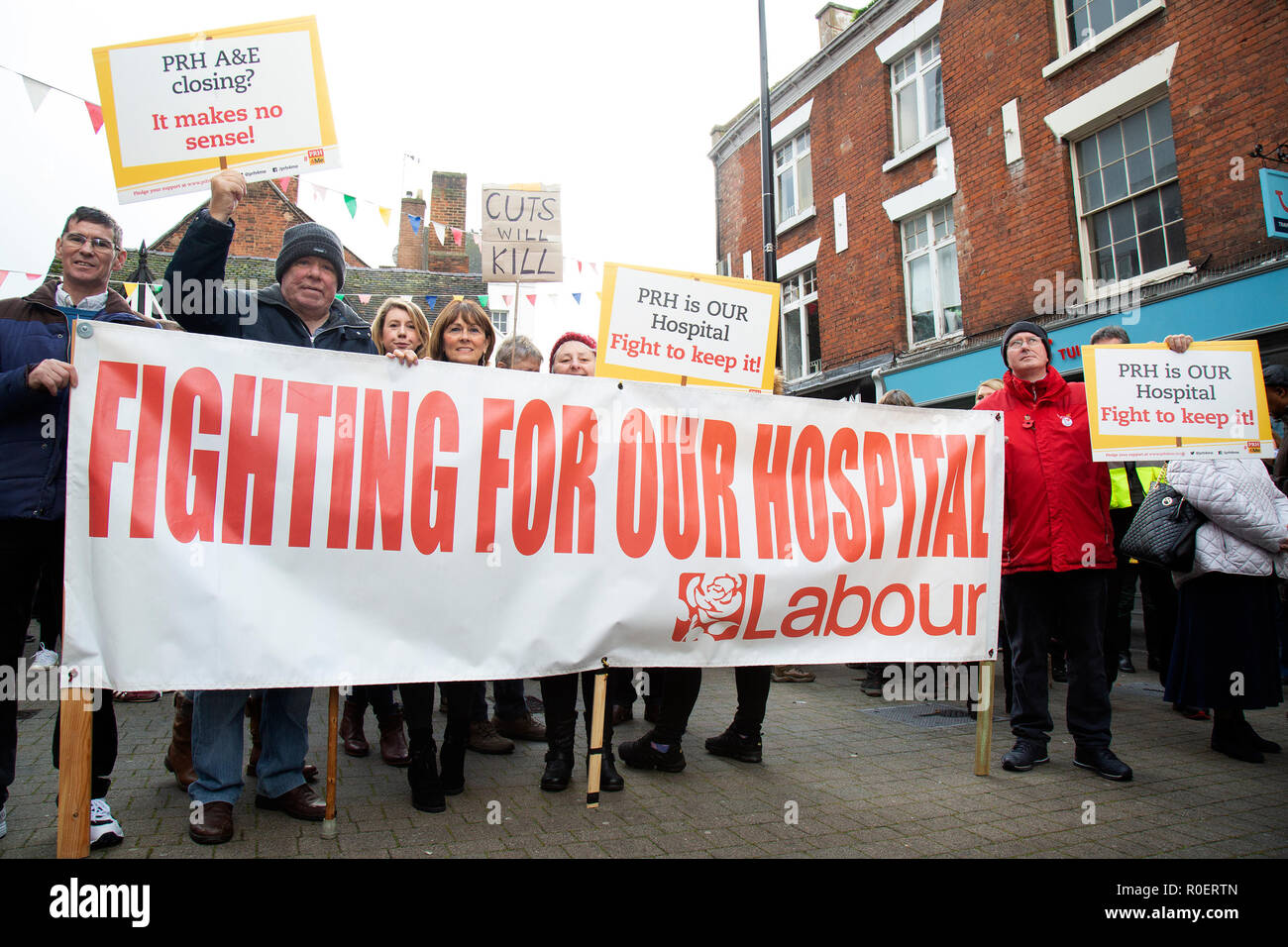 Telford, Shropshire, UK. 4th November, 2018. Over 2,000 people attend a demonstartion in Wellington, Telford, Shropshire, to protest against the night time closure of the A&E department at telford Princess Royal Hospital. Union boses say this will put lives at risk. Credit: Rob Carter/Alamy Live News Stock Photo