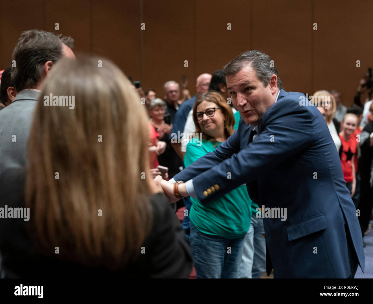Republican U.S. Sen. Ted Cruz campaigns before a boisterous crowd of about 500 on the last weekend before the midterm elections where he's locked in a close battle with Democratic challenger Beto O'Rourke. Stock Photo