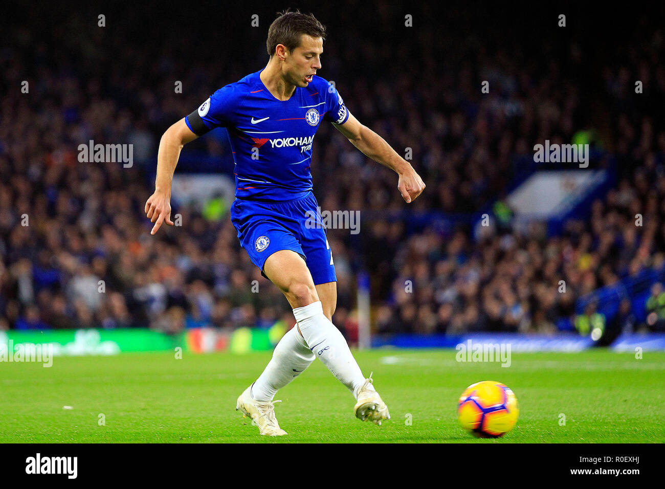London, UK. 4th Nov 2018. Cesar Azpilicueta of Chelsea in action. Premier League match, Chelsea v Crystal Palace at Stamford Bridge in London on Sunday 4th November 2018.  this image may only be used for Editorial purposes. Editorial use only, license required for commercial use. No use in betting, games or a single club/league/player publications. pic by Steffan Bowen/ Andrew Orchard sports photography/Alamy Live news Stock Photo