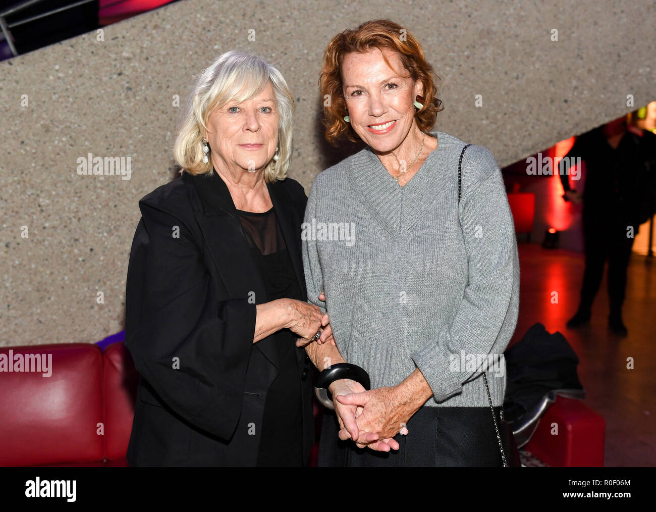 Bavaria, München. 4th Nov 2018. Margarethe von Trotta (l), director, and Gaby Dohm, actress, are together at the award ceremony of the German Director's Prize Metropolis at the Hochschule für Fernsehen und Film (HFF). Von Trotta is awarded the lifetime achievement prize. Photo: Tobias Hase/dpa Credit: dpa picture alliance/Alamy Live News Credit: dpa picture alliance/Alamy Live News Stock Photo