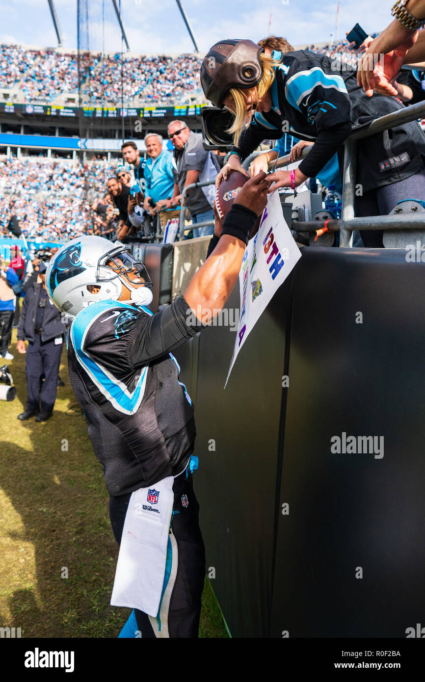 Carolina Panthers quarterback Cam Newton (1) gives away a touchdown
