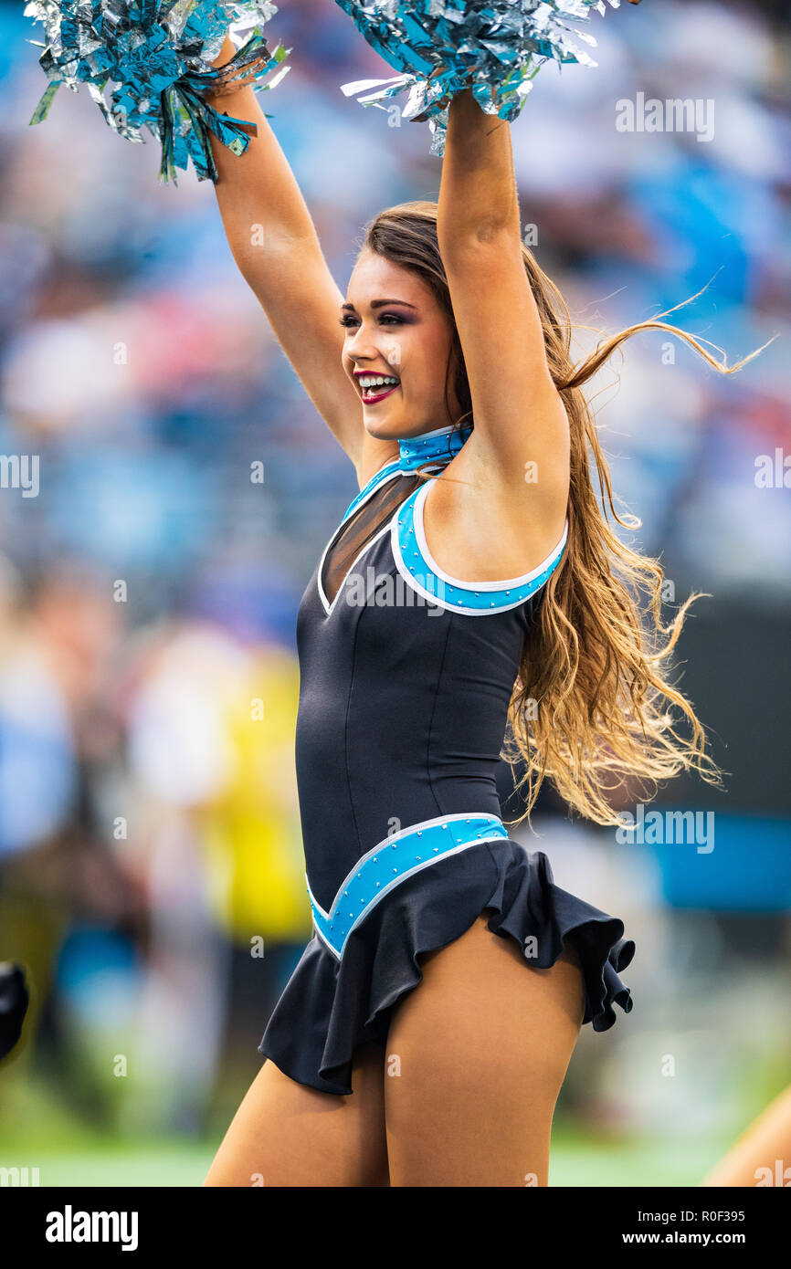 A Carolina Panthers cheerleader during the NFL football game between