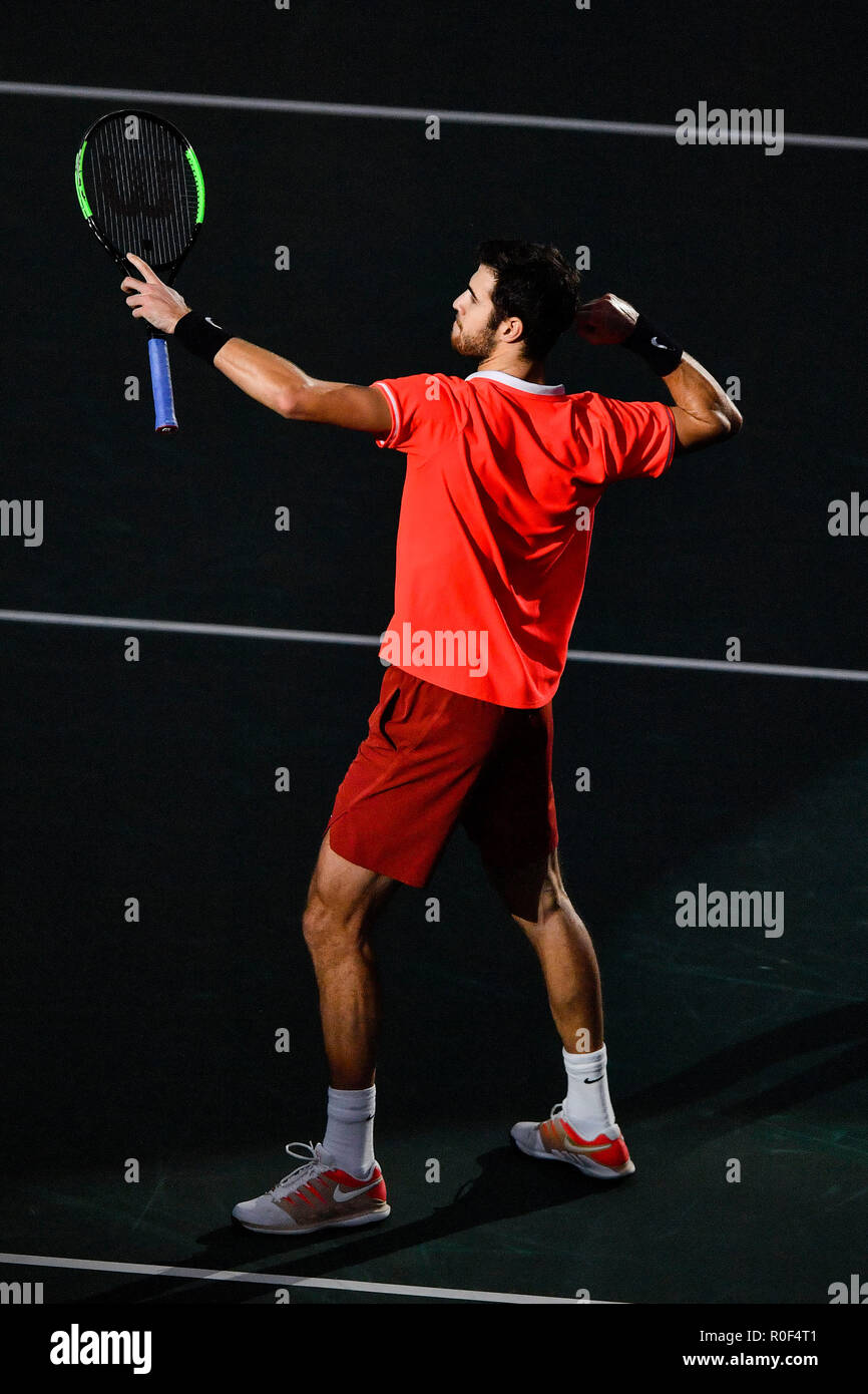 Karen Khachanov of Russia celebrates his victory over Lorenzo Sonego of  Italy during day 8 of the 2023 French Open, Roland-Garros 2023, second  Grand Slam tennis tournament of the year, on June