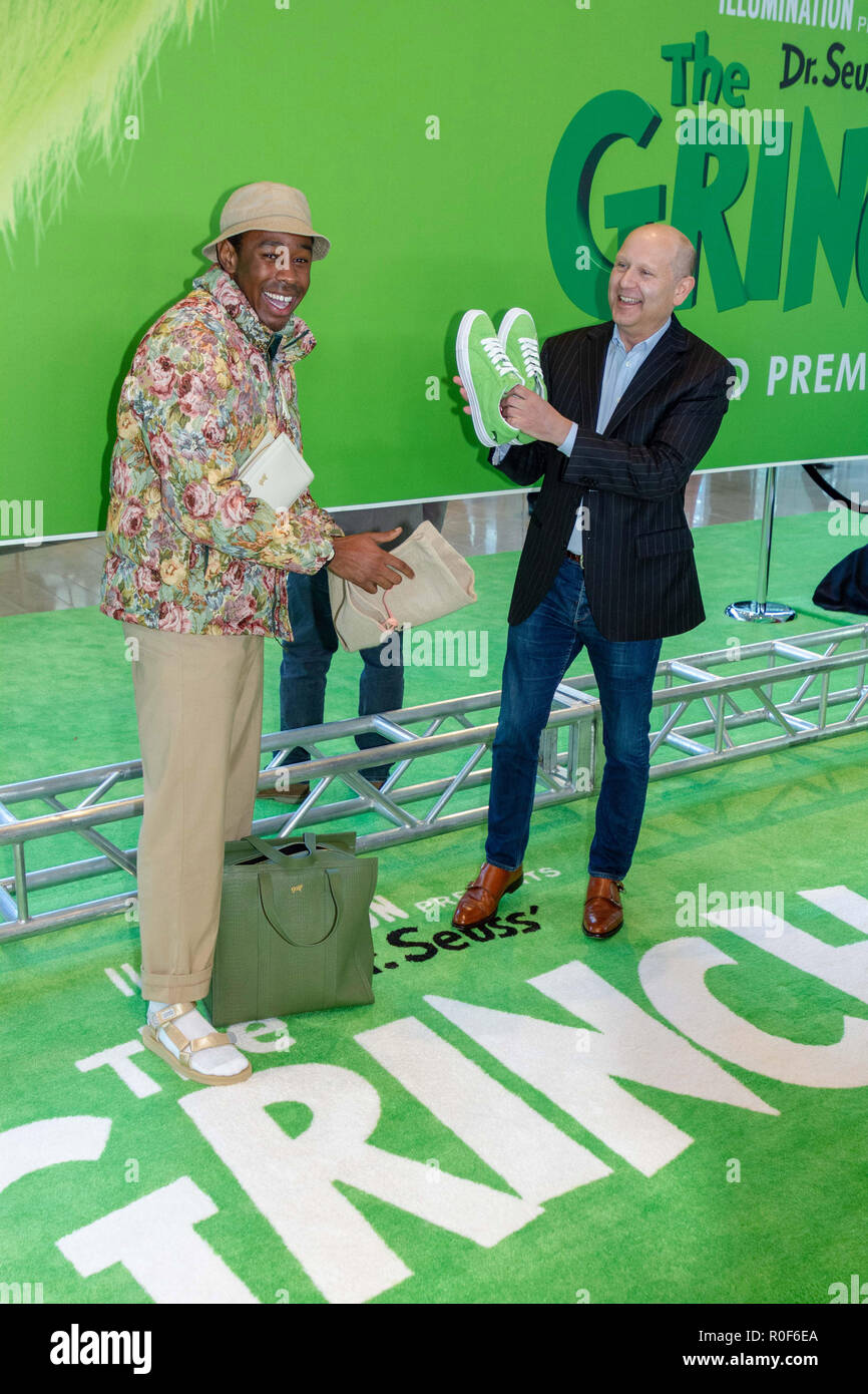 New York, NY, USA. 3rd November, 2018. Musician Tyler, the Creator and producer Chris Meledandri attend the world premiere of Dr Seuss’s “The Grinch' at Alice Tully Hall in New York City on November 3, 2018. Credit: Jeremy Burke/Alamy Live News Stock Photo