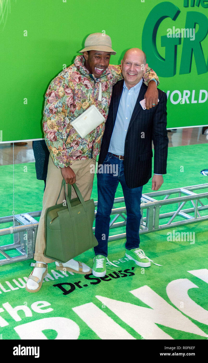 New York, USA. 3rd November, 2018. Musician Tyler, the Creator and producer Chris Meledandri attend the world premiere of Dr Seuss’s “The Grinch' at Alice Tully Hall in New York City on November 3, 2018. Credit: Jeremy Burke/Alamy Live News Stock Photo