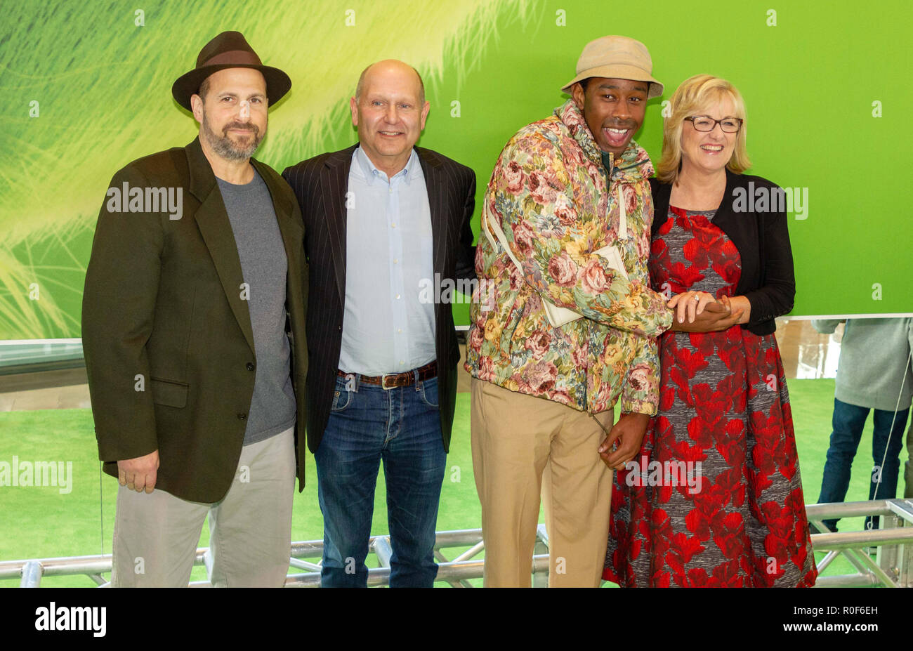 New York, NY, USA. 3rd November, 2018. (L-R) Writer Tommy Swerdlow, producer Chris Meledandri, and musician Tyler, the Creator, and producer Janet Healy attend the world premiere of Dr Seuss’s “The Grinch' at Alice Tully Hall in New York City on November 3, 2018. Credit: Jeremy Burke/Alamy Live News Stock Photo