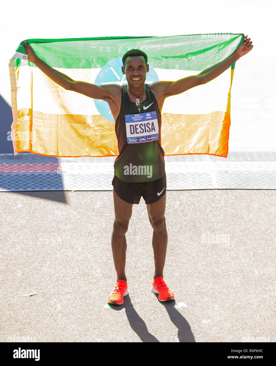 New York, NY November 4, 2018 Lelisa Desisa of Ethiopia celebrates