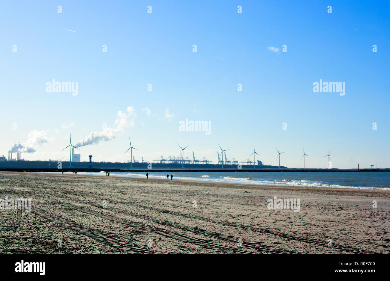Smoke rising from a power station at Hook of Holland, Netherlands Stock Photo
