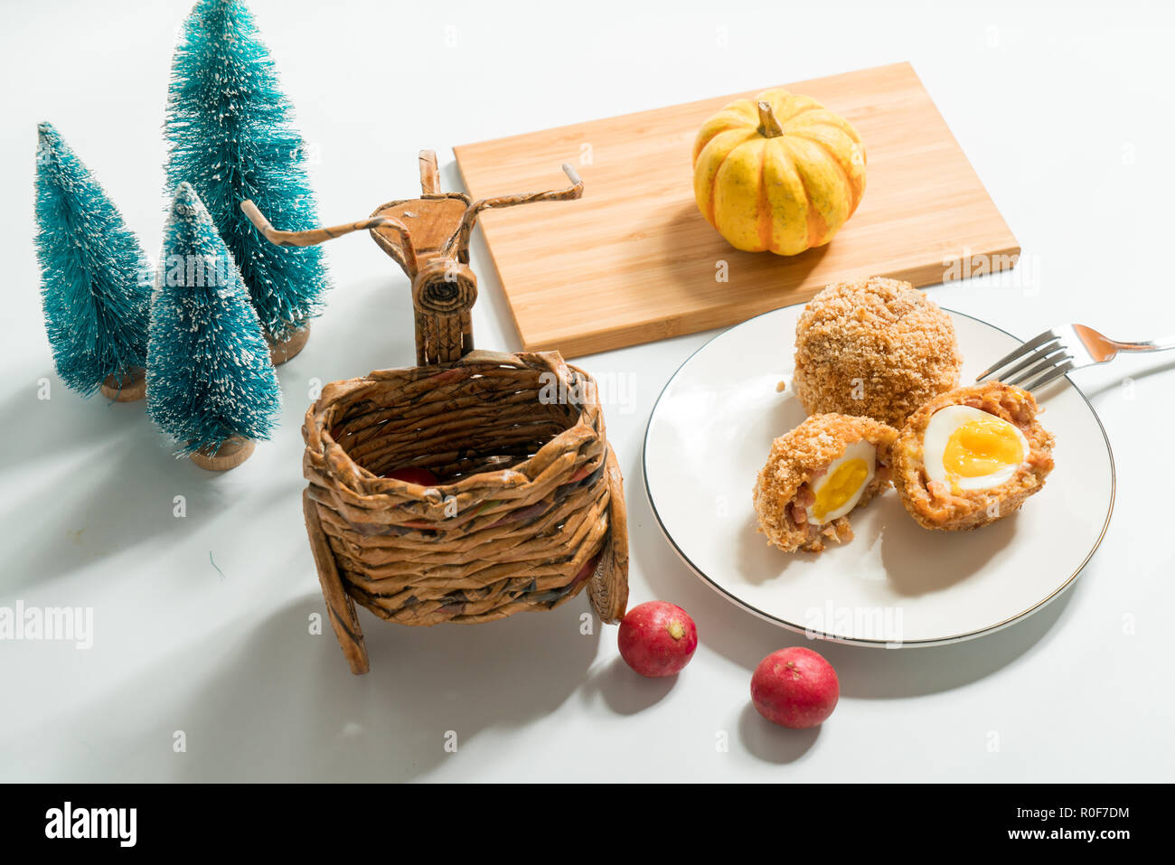 Scotch Eggs with Decorated background Stock Photo