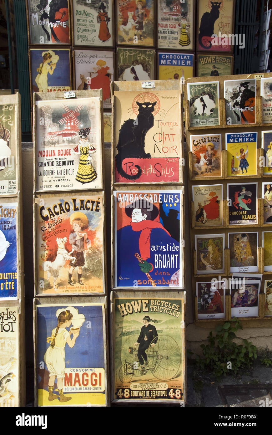 Posters for sale are displayed outside a shop near the Place du Tertre in Montmartre, Paris. Stock Photo