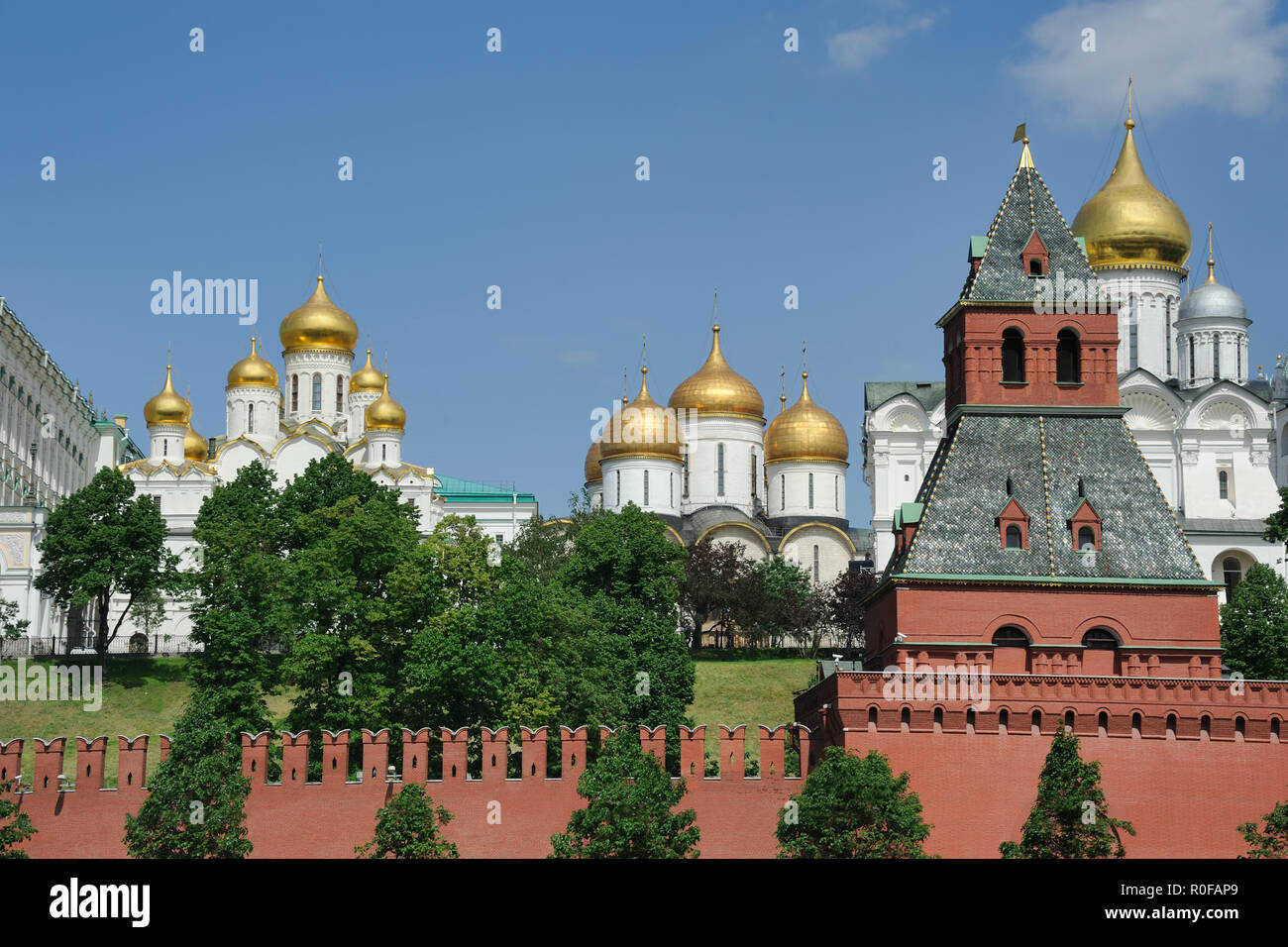 Kremlin Churches and Taynitskaya Tower Stock Photo