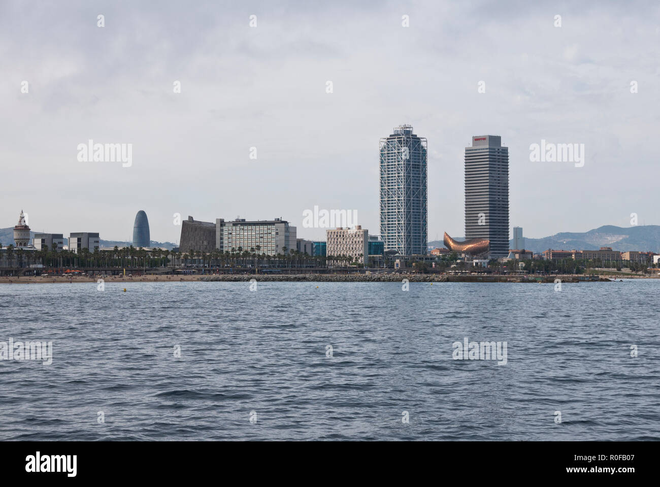 A scenic view of the beach in Barcelona, Spain Stock Photo